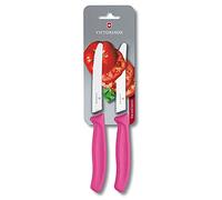 Victorinox Swiss Classic, Cuchillo de desayuno, Cuchillo para panecillos, Hoja afilada, Filo dentado, 11 cm, Mango de plástico, Acero inoxidable, Set de 2, Rosa