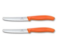 Victorinox Swiss Classic, Cuchillo de desayuno, Cuchillo para panecillos, Hoja afilada, Filo dentado, 11 cm, Mango de plástico, Acero inoxidable, Set de 2, Naranja