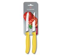 Victorinox Swiss Classic, Cuchillo de desayuno, Cuchillo para panecillos, Hoja afilada, Filo dentado, 11 cm, Mango de plástico, Acero inoxidable, Set de 2, Amarillo