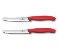 Victorinox Swiss Classic, Cuchillo de desayuno, Cuchillo para panecillos, Hoja afilada, Filo dentado, 11 cm, Mango de plástico, Acero inoxidable, Set de 2, Rojo