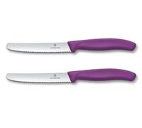 Victorinox Swiss Classic, Cuchillo de desayuno, Cuchillo para panecillos, Hoja afilada, Filo dentado, 11 cm, Mango de plástico, Acero inoxidable, Set de 2, Violeta