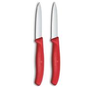 Victorinox Swiss Classic Cuchillo para frutas y verduras, extra afilada, filo recto y dentado, acero inoxidable, Rojo