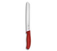 Victorinox Swiss Classic, Cuchillo profesional para pan, Hoja extra afilada, Filo dentado, 21 cm, Mango robusto de plástico, Acero inoxidable, Rojo