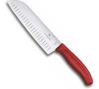 Victorinox Swiss Classic Cuchillo de cocina/Santoku, Con hoja de 17 cm y filo alveolado, Fabricado en acero inoxidable, Regalo, Rojo