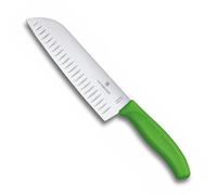 Victorinox Swiss Classic Cuchillo Santoku, cuchillo estilo asiático, hoja extra afilada, filo biselado, 17 cm, acero inoxidable, Verde