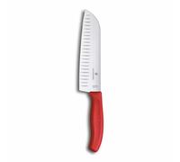 Victorinox Swiss Classic Cuchillo Santoku, cuchillo estilo asiático, hoja extra afilada, filo biselado, 17 cm, acero inoxidable, Rojo