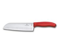 Victorinox Swiss Classic Cuchillo Santoku, cuchillo estilo asiático, hoja extra afilada, filo biselado, 17 cm, acero inoxidable, blister, rojo