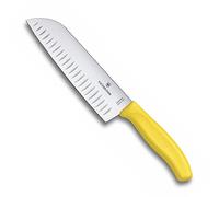Victorinox Swiss Classic Cuchillo Santoku, cuchillo estilo asiático, hoja extra afilada, filo biselado, 17 cm, acero inoxidable, Amarillo