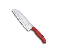 Victorinox Swiss Classic Cuchillo Santoku, cuchillo estilo asiático, hoja extra afilada, filo biselado, 17 cm, acero inoxidable, Rojo
