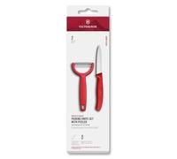 Victorinox Swiss Classic, Cuchillo y pelador, 2 piezas, Hoja extra afilada, para fruta y verdura, Acero inoxidable, Rojo