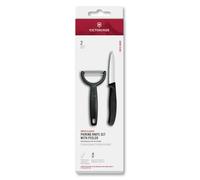 Victorinox Swiss Classic, Cuchillo y pelador, 2 piezas, Hoja extra afilada, para fruta y verdura, Acero inoxidable, Negro