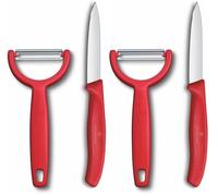 Victorinox Swiss Classic Cuchillo y pelador, 2 piezas, hoja extra afilada, para fruta y verdura, acero inoxidable, Rojo (Paquete de 2)