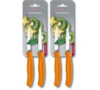 Victorinox Swiss Classic Juego de 2 cuchillos mondadores, con filo dentado, aptos para el lavavajillas, de acero inoxidable, Naranja (Paquete de 2)