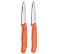 Victorinox Swiss Classic Juego de 2 Cuchillos para Fruta y Verdura, Naranja | Incluye cuchillo pelador recto de 8 cm y cuchillo para tomates dentado de 11 cm con mango ergonómico