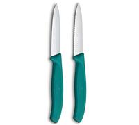 Victorinox Swiss Classic Juego de 2 Cuchillos para Fruta y Verdura, Verde | Incluye cuchillo pelador recto de 8 cm y cuchillo para tomates dentado de 11 cm en acero inoxidable, Swiss Made
