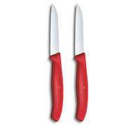 Victorinox Swiss Classic Juego de 2 Cuchillos para Pelar, 8 cm, Rojo | Ideal para frutas y verduras, hojas rectas extra afiladas de acero inoxidable, mangos ergonómicos, Swiss Made