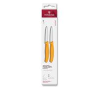 Victorinox Swiss Classic, Juego de cuchillos peladores y peladoras, 2 piezas, Hoja extra afilada, Filo recto para cortes precisos, 8 cm, Acero inoxidable, Amarillo