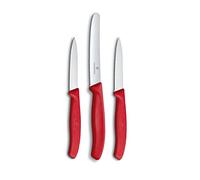 Victorinox Swiss Classic Juego de 3 cuchillos cocina, Peladores, Inoxidables, Aptos para el lavavajillas, Rojo