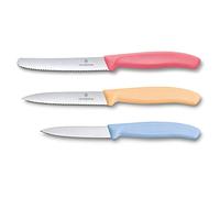 Victorinox Swiss Classic Juego de 3 cuchillos peladores de colores, cuchillo de tomate/cuchillos de mesa, aptos para lavavajillas, acero inoxidable