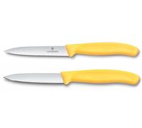 Victorinox Swiss Classic Juego de Cuchillo Tomatero y Pelador, 2 Piezas | Filo de sierra para tomates y hoja recta para pelar, mangos ergonómicos amarillos de polipropileno, Swiss Made