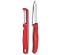 Victorinox Swiss Classic Juego de cuchillos con pelador, para verduras y frutas, 2 piezas, hoja extra afilada, Rojo