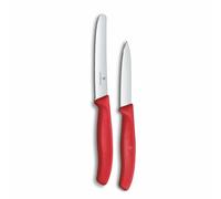 Victorinox Swiss Classic Juego de cuchillos, 2 piezas, hoja recta y filo dentado, acero inoxidable, Swiss Made, Rojo