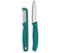 Victorinox Swiss Classic Juego de cuchillos con pelador, para verduras y frutas, 2 piezas, hoja extra afilada, Verde