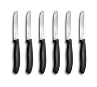 Victorinox Swiss Classic, set cuchillos cocina, 6 cuchillos para tomate con filo dentado y hoja de 11 cm, aptos para el lavavajillas y de color negro