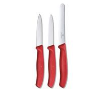 Victorinox Swiss Classic juego de cuchillos de cocina 3 piezas con cuchillo pelador y cuchillo sierra para verduras y tomates, acero inoxidable, rojo