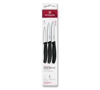 Victorinox Swiss Classic Juego de cuchillos de cocina, 3 piezas, cuchillo para pelar, cuchillo para tomates y cuchillo para desayunos, Mango robusto de plástico, Acero inoxidable, Negro