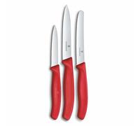 Victorinox Swiss Classic Juego de cuchillos de cocina, 3 piezas, cuchillo para pelar, cuchillo para tomates y cuchillo para desayunos, Mango robusto de plástico, Acero inoxidable, Rojo