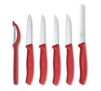Victorinox Swiss Classic, juego de navajas profesionales, 6 piezas, extra afiladas, mango de plástico robusto, Swiss Made, rojo
