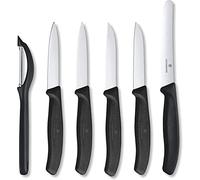 Victorinox Swiss Classic, juego de cuchillos de cocina, 6 piezas, cuchillo mondador, cuchillo sierra para verduras, cuchillo para tomates y pelador, acero inoxidable, negro
