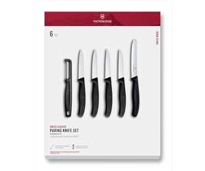 Victorinox Swiss Classic, juego de cuchillos de cocina, 6 piezas, cuchillo mondador, cuchillo sierra para verduras, cuchillo para tomates y pelador, acero inoxidable, negro