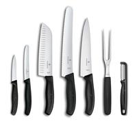 Victorinox Swiss Classic Juego de Cuchillos de Cocina de 7 Piezas, Negro | Set profesional con cuchillo Santoku, de pan, de chef, pelador, tenedor para carne y mangos ergonómicos, Swiss Made