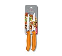 Victorinox Swiss Classic, cuchillo profesional para bistec y pizza, hoja extra afilada, filo dentado, 12 cm, acero inoxidable, naranja