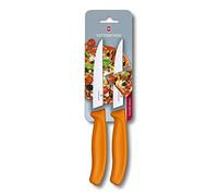 Victorinox Swiss Classic juego de cuchillos de mesa chuleteros 2 piezas, cuchillo sierra para carne, hoja de 11 cm con filo ondulado en acero inoxidable, naranja