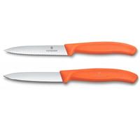 Victorinox Swiss Classic, Juego de cuchillos para tomate y pelar, 2 piezas, Hoja extra afilada, Mango de plástico, Acero inoxidable, Swiss Made, Naranja