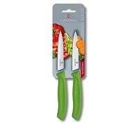 Victorinox Swiss Classic Juego de 2 cuchillos peladores, 1 con afilado estándar y 1 con afilado dentado, con hoja de 10 cm y de color verde