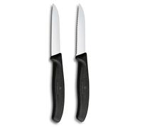 Victorinox Swiss Classic Juego de cuchillos para pelar y cortar verduras, 2 piezas, filo recto y dentado, extra afilado, 8 cm, negro