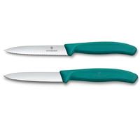 Victorinox Swiss Classic, Juego de cuchillos para tomate y pelar, 2 piezas, Hoja extra afilada, Mango de plástico, Acero inoxidable, Swiss Made, Verde