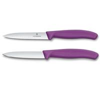 Victorinox Swiss Classic Juego de Cuchillos para Tomate y Pelar, 2 Piezas | Hojas de acero inoxidable extra afiladas con filo de sierra y punta, mangos ergonómicos violetas, Swiss Made