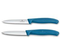 Victorinox Swiss Classic Juego de Cuchillos para Tomate y Pelar de 2 Piezas | Hojas de acero inoxidable extra afiladas con filo de sierra y punta, mangos de polipropileno azul, Swiss Made
