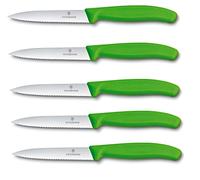 Victorinox Swiss Classic - Juego de cuchillos para verduras (5 piezas, 10 cm, con afilado ondulado), color verde