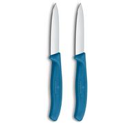 Victorinox Swiss Classic, Juego de cuchillos para verduras y pelar, 2 piezas, Hoja extra afilada, Filo recto para cortes precisos, 8 cm, Acero inoxidable, Azul