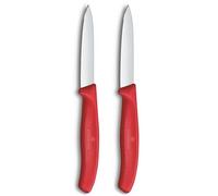Victorinox Swiss Classic Juego de Cuchillos Peladores, 8 cm, Rojo, 2 Piezas | Ideal para pelar fruta y verdura, hoja de acero inoxidable extra afilada con filo recto y mango de polipropileno