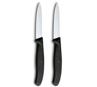 Victorinox Swiss Classic, Juego de cuchillos peladores y peladoras, 2 piezas, Hoja extra afilada, Filo recto para cortes precisos, 8 cm, Acero inoxidable, Negro