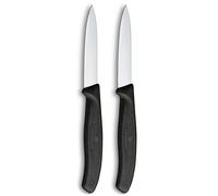 Victorinox Swiss Classic, Juego de cuchillos peladores y peladoras, 2 piezas, Hoja extra afilada, Filo recto para cortes precisos, 8 cm, Acero inoxidable, Negro
