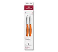 Victorinox Swiss Classic, Juego de cuchillos peladores y peladoras, 2 piezas, Hoja extra afilada, Filo recto para cortes precisos, 8 cm, Acero inoxidable, Naranja