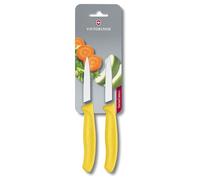 Victorinox Swiss Classic, Juego de cuchillos peladores y peladoras, 2 piezas, Hoja extra afilada, Filo recto para cortes precisos, 8 cm, Acero inoxidable, Amarillo